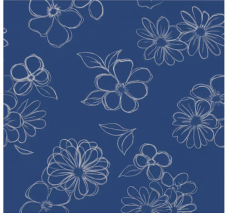 ブラインド マスターベッドルーム 青いアウトラインの花柄 - TENSTICKERS