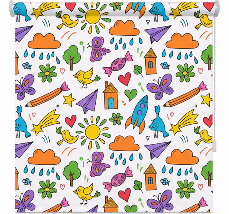 ブラインド 北欧 遊び心あふれる落書きプリント - TENSTICKERS