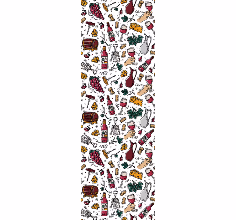 キッチン ロール スクリーン 葡萄とワインとチーズのヴィンテージパターン - TENSTICKERS