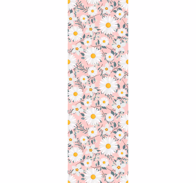 ダイニングルーム ブラインド ピンクの背景とデイジーの花 - TENSTICKERS