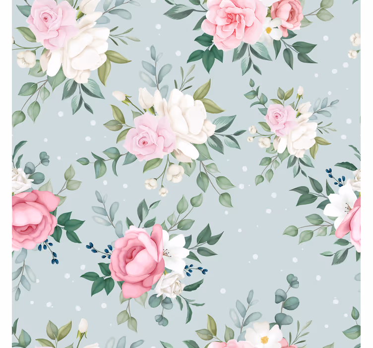 ダイニングルーム ブラインド 青とピンクの花柄 - TENSTICKERS