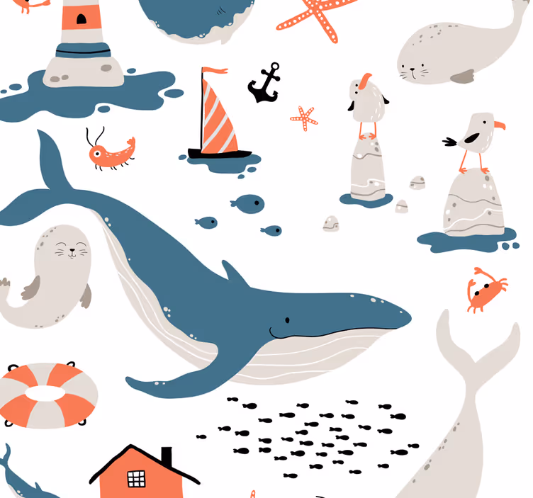 ブラインド 子供部屋 オーシャンクジラテーマ - TENSTICKERS
