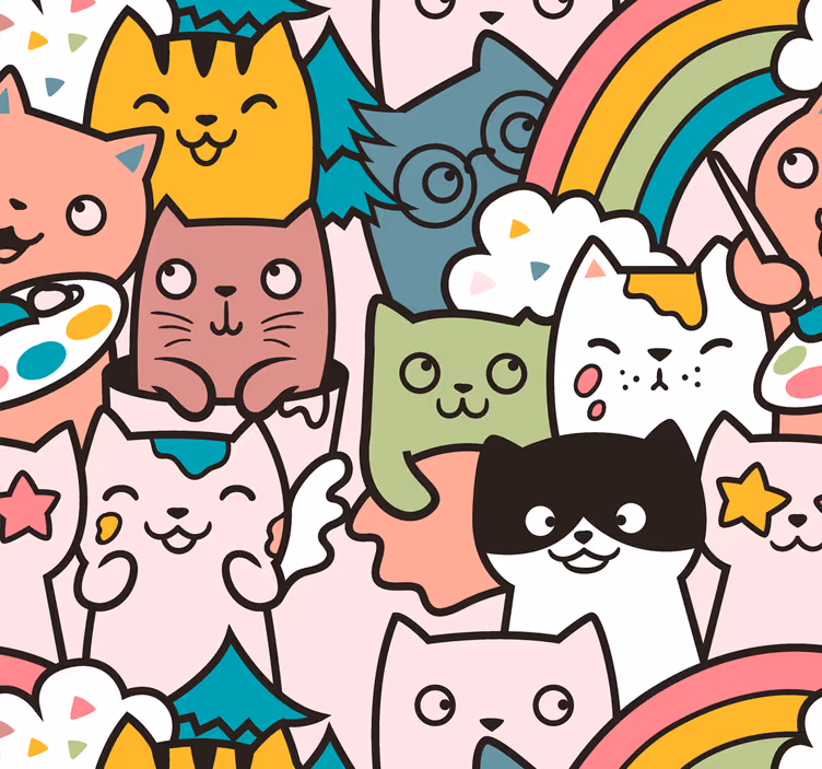 ブラインド 子供部屋 猫の落書きパステルカラー柄 - TENSTICKERS