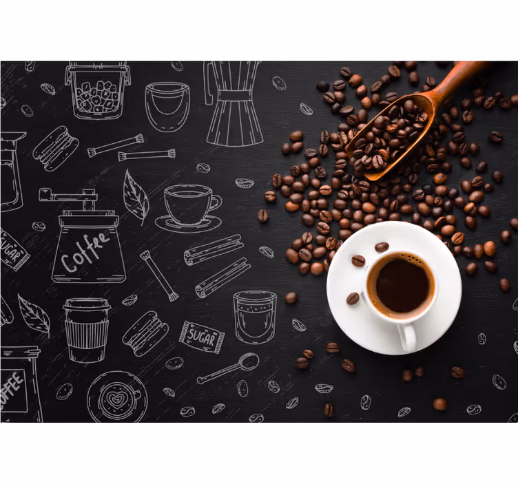 キッチン ロール スクリーン コーヒー豆と落書き - TENSTICKERS