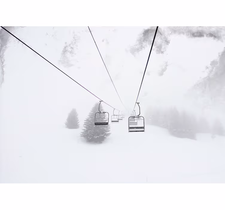 ブラインド 白 雪の上のケーブルカーの写真 - TENSTICKERS