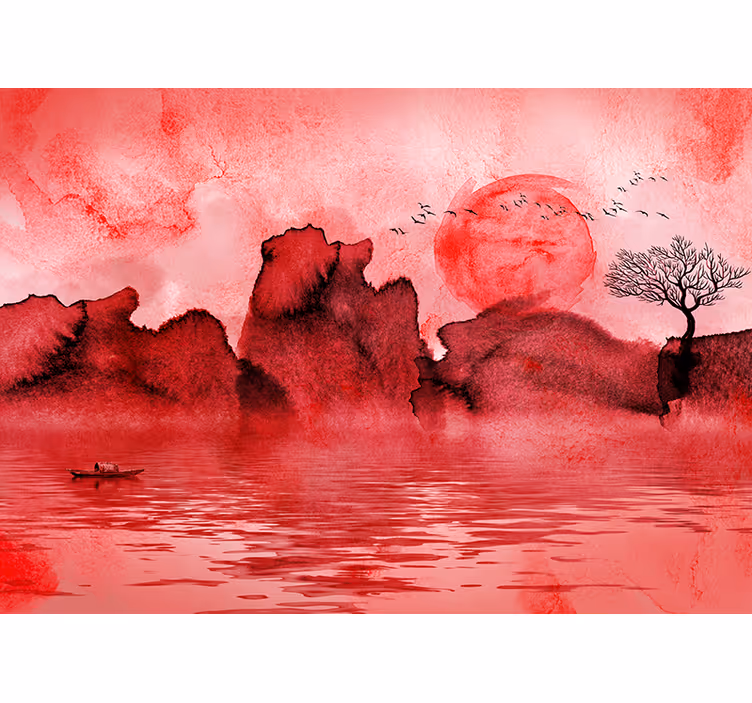 ブラインド 赤 中国の墨絵風景 - TENSTICKERS