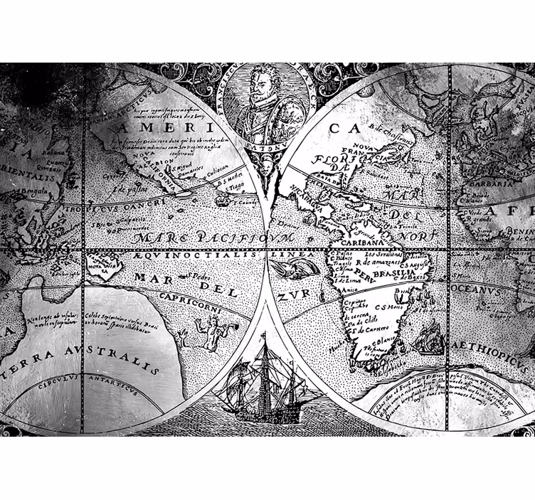 グレー ブラインド 白黒の世界地図 - TENSTICKERS