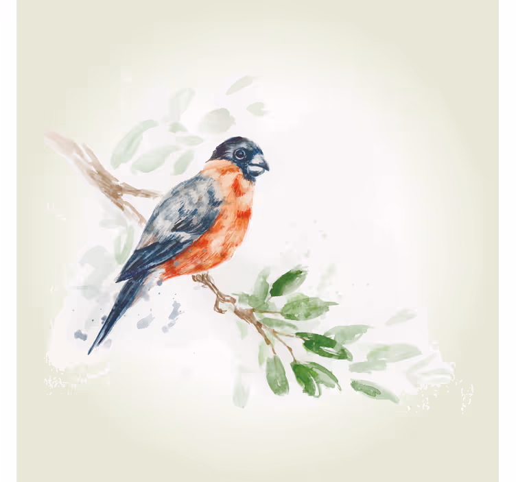 リビング カーテン ブラインド 鳥と木の枝のパステル画 - TENSTICKERS
