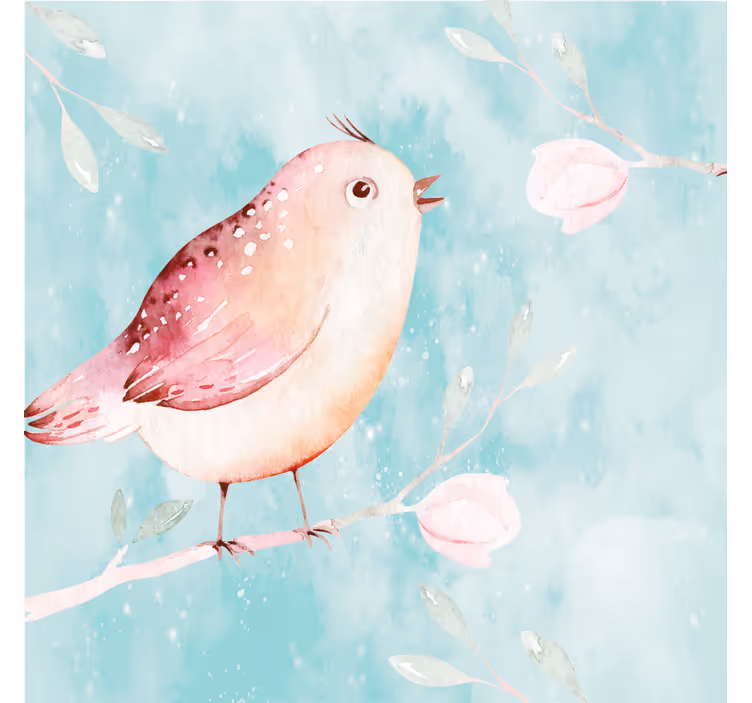 リビング カーテン ブラインド 白い花と描かれた鳥 - TENSTICKERS