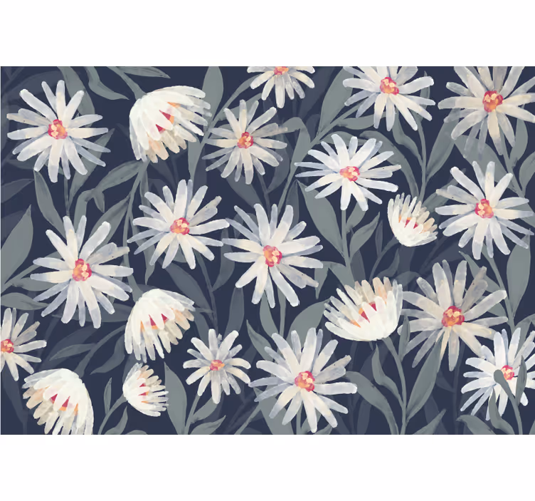 寝室 ブラインド 青い背景のデイジーの花 - TENSTICKERS