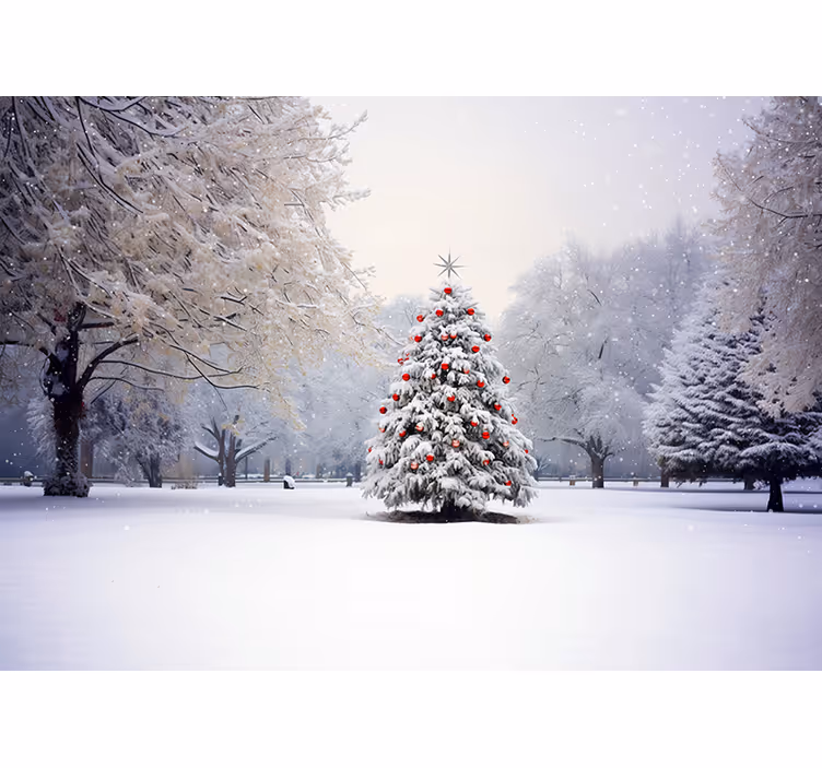 ブラインド 白 雪の中のクリスマスファー - TENSTICKERS