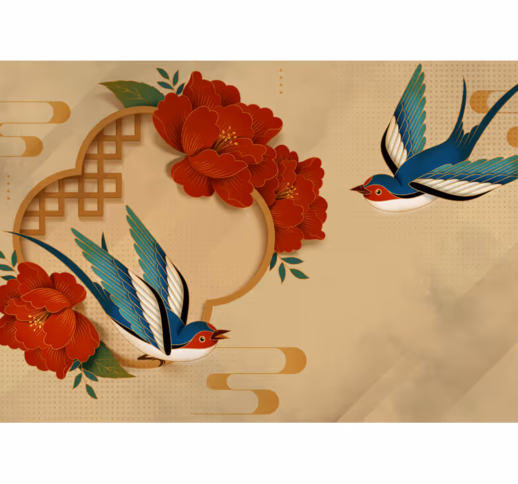 ブラインド ベージュ 鳥と花の3d - TENSTICKERS