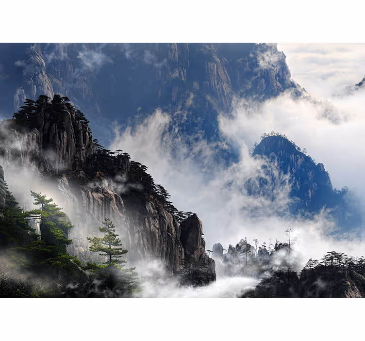 寝室 ブラインド 夕暮れの霧深い暗い山々 - TENSTICKERS