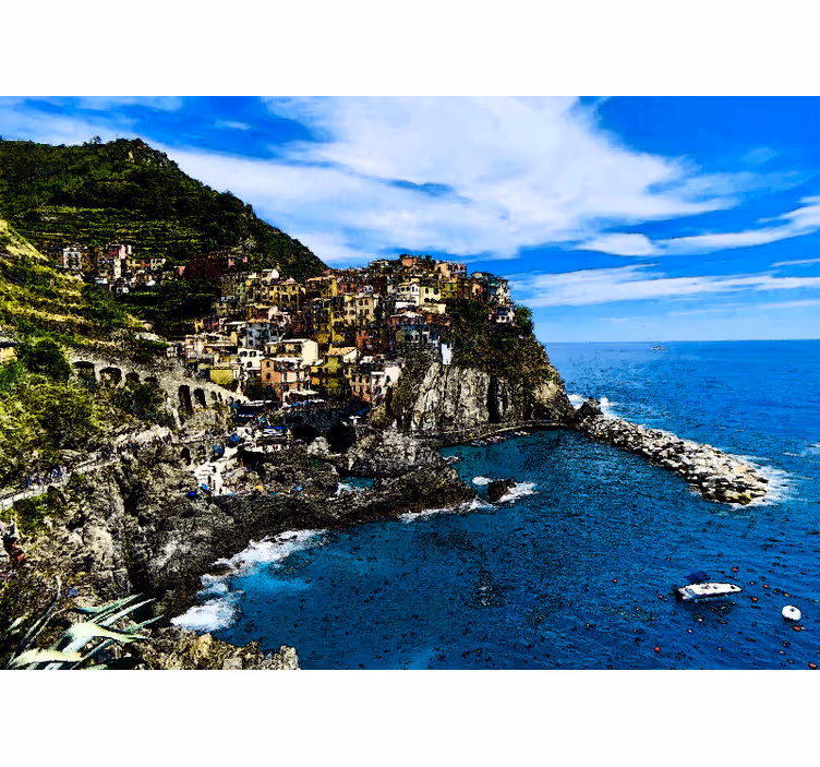 寝室 ブラインド 海沿いのイタリアの町 - TENSTICKERS