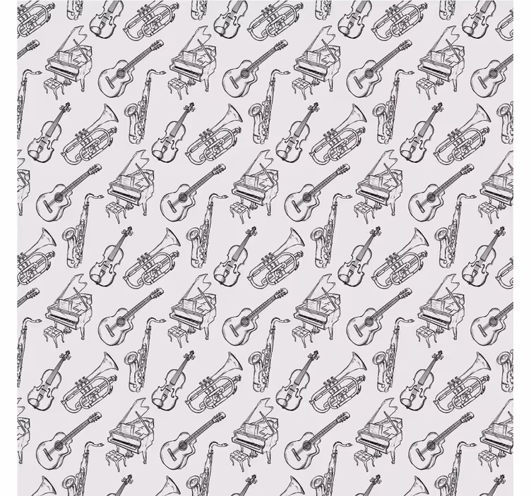 グレー ブラインド 手描きの楽器パターン - TENSTICKERS
