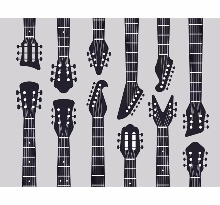 グレー ブラインド ロックミュージックギターのネックシルエット - TENSTICKERS