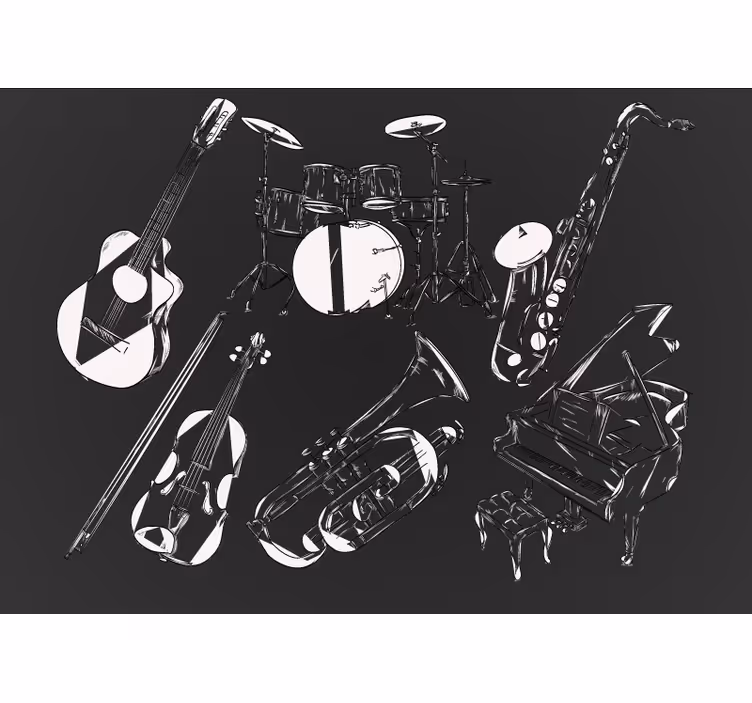 寝室 ブラインド 白黒の楽器 - TENSTICKERS