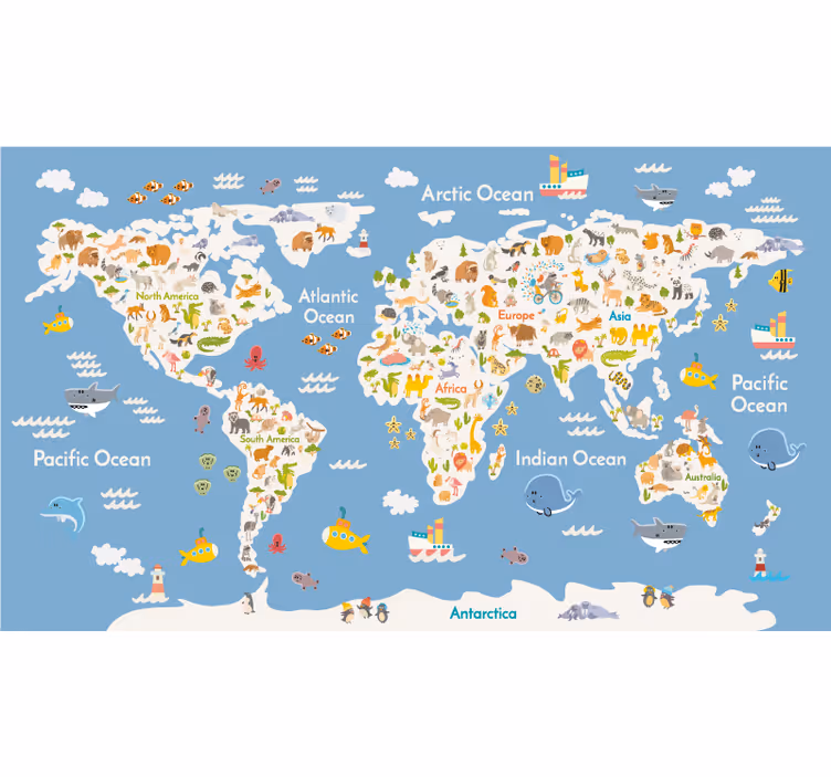 ローラースクリーン 世界地図 青とグレーの色合い - TENSTICKERS