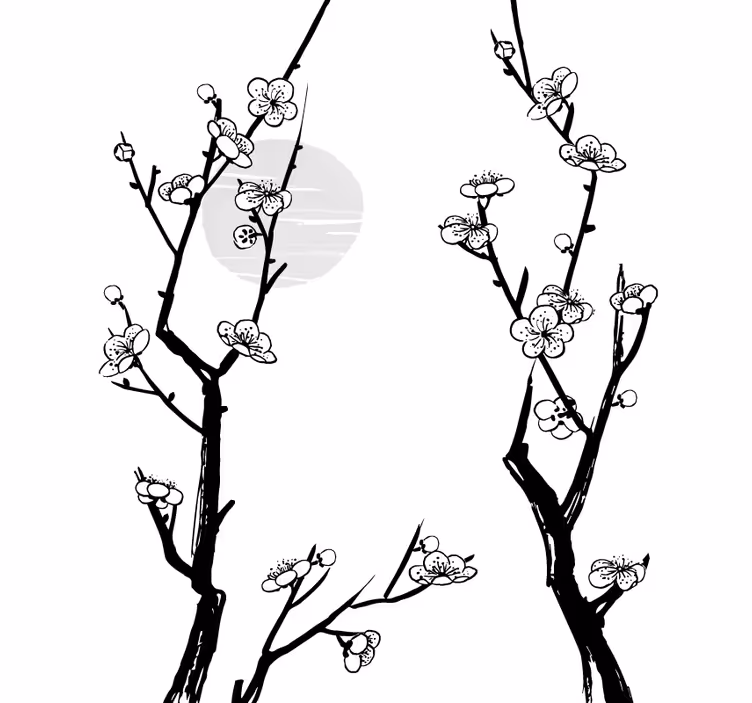 ブラインド 花や植物 開花する枝のシルエット - TENSTICKERS