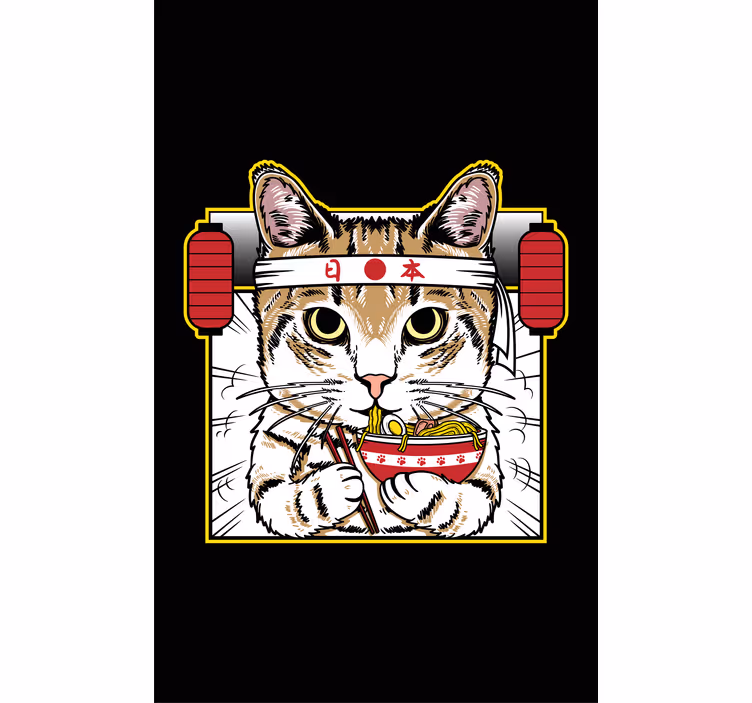 ブラインド 動物 麺を食べる猫 - TENSTICKERS
