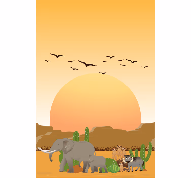 ブラインド 動物 サバンナの夕日シーン - TENSTICKERS