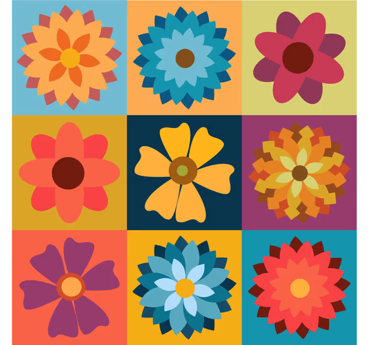 キッチン ブラインド 色とりどりの花のタイル - TENSTICKERS