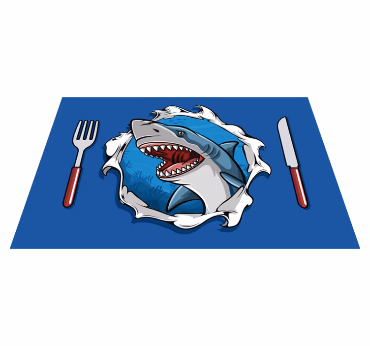 大きなサメ3d魚のランチョンマット - TENSTICKERS