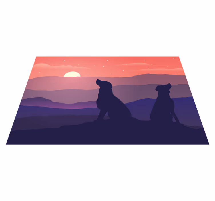 オリジナル ランチョンマット シルエットの犬たちと夕焼け - TENSTICKERS