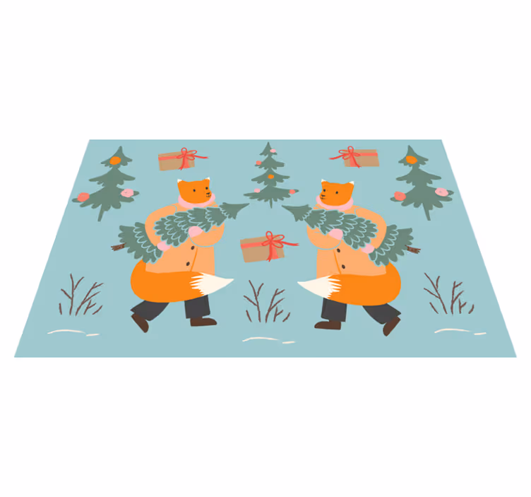 クリスマス ランチョン マット お祝いのキツネと木を運ぶ - TENSTICKERS