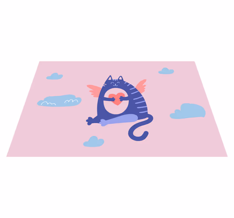 ランチョンマット 子供 空飛ぶ猫がハートを持っている - TENSTICKERS