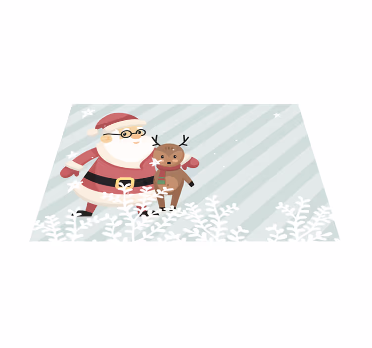 トナカイのクリスマスランチョンマットでポーズをとるサンタ - TENSTICKERS