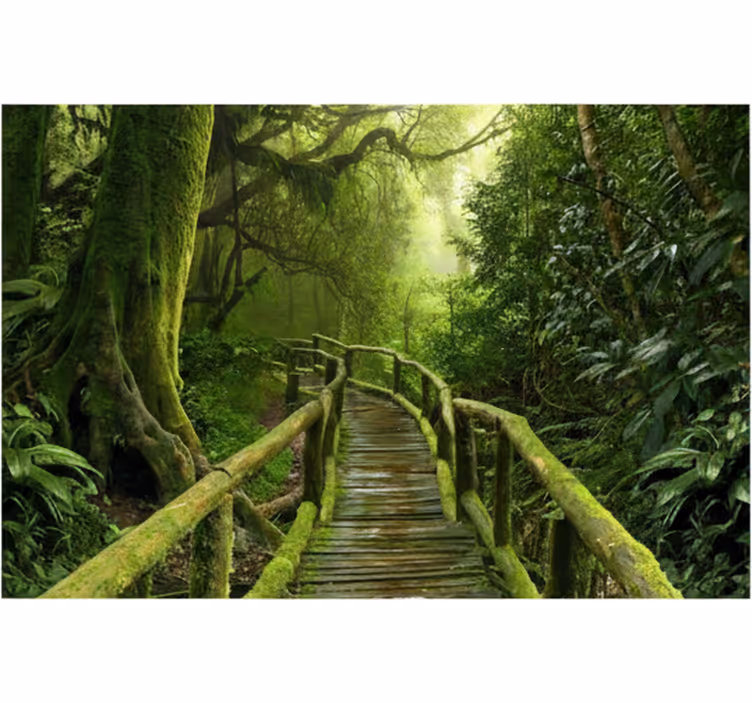 森の壁の壁画 緑豊かな苔むした遊歩道 - TENSTICKERS