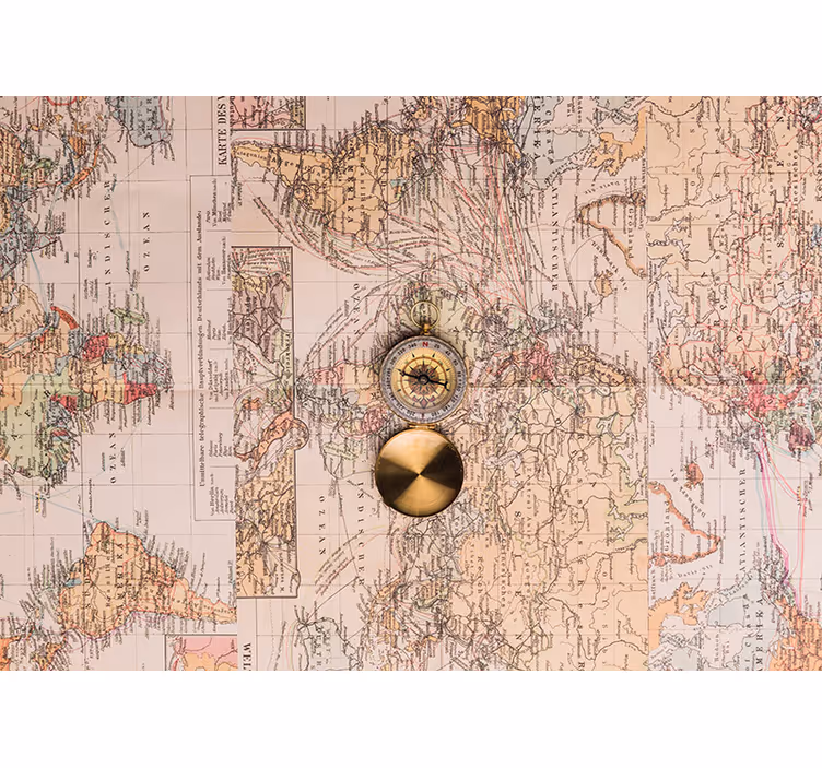 コンパス写真壁壁画とビンテージの世界地図 - TENSTICKERS