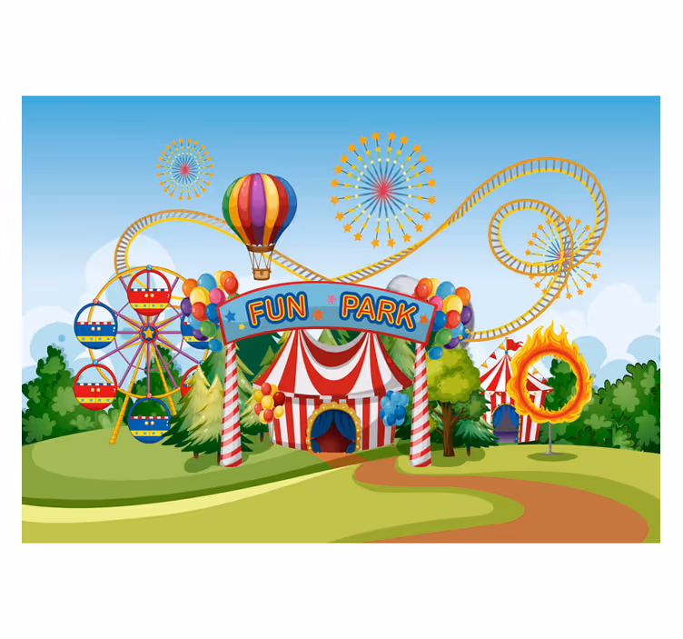 楽しい公園の子供3 d壁壁画 - TENSTICKERS
