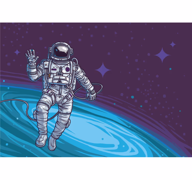 壁画 天の川 浮かんでいく宇宙飛行士 - TENSTICKERS