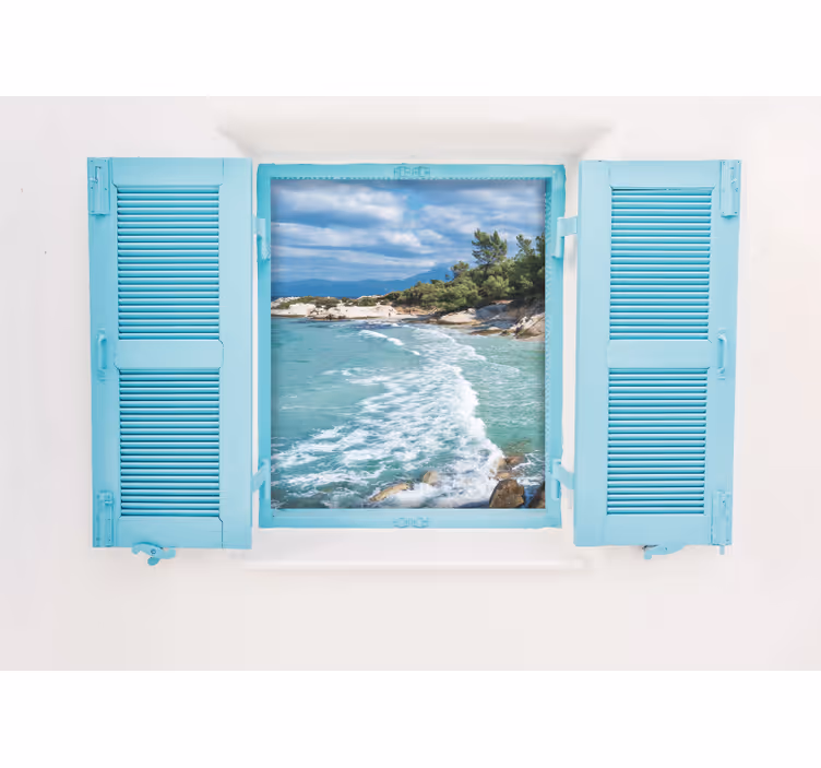 海の壁画の下に海の景色を望む窓 - TENSTICKERS