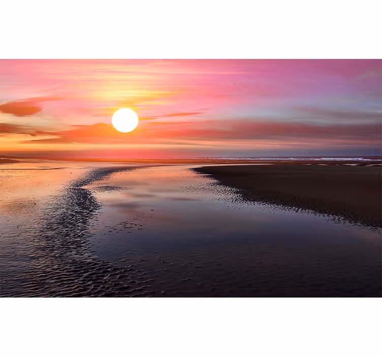 山 壁画 穏やかな夕日の景色 - TENSTICKERS