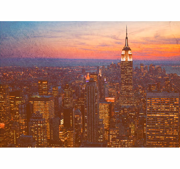 都市と国の壁の壁画 エンパイアステートの夕日 - TENSTICKERS