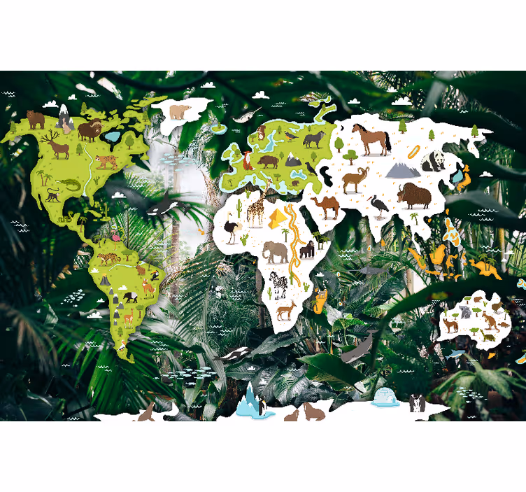 世界 壁画 動物の世界地図 - TENSTICKERS
