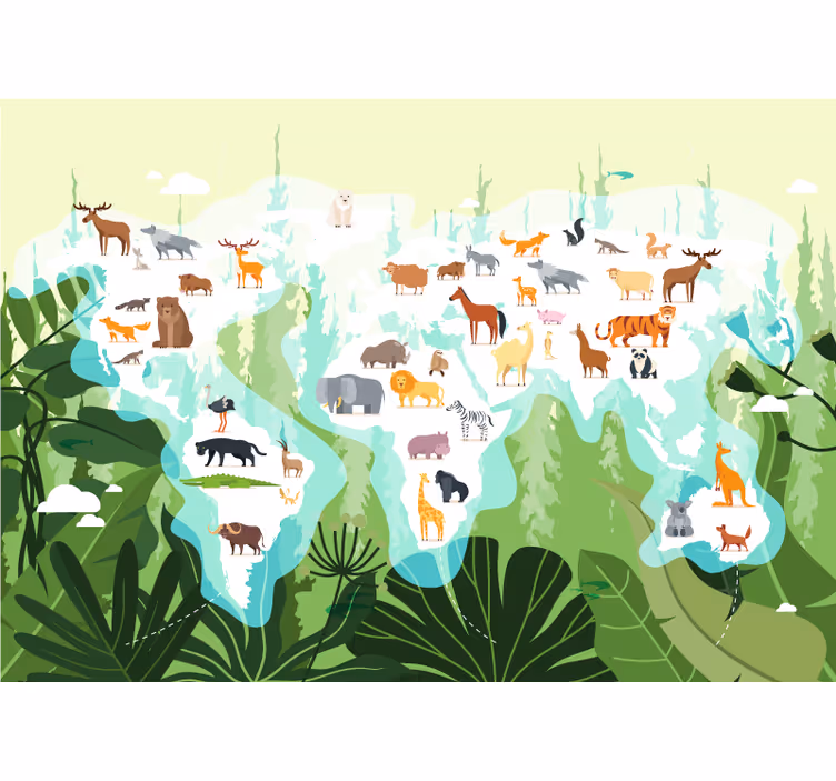 動物 壁画 世界の動物地図 - TENSTICKERS