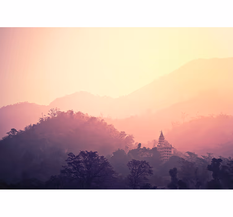 自然 壁画 山の寺院の景色 - TENSTICKERS