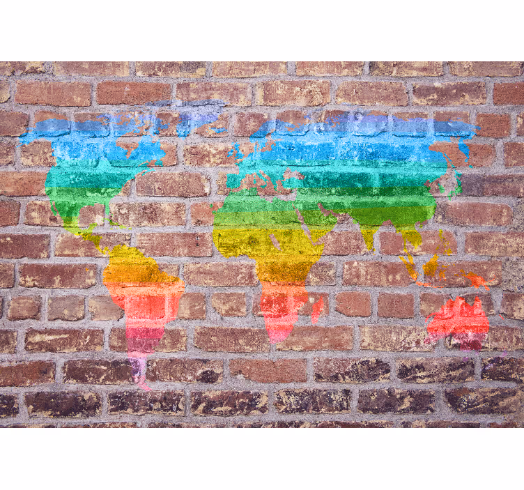 虹の世界地図の壁の壁画 - TENSTICKERS