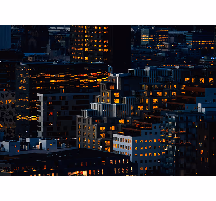 都市と国の壁の壁画 ライトアップされた街並みの夜 - TENSTICKERS
