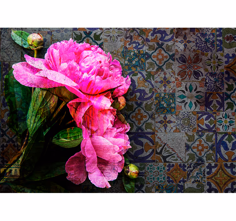 ケシの壁の壁画 牡丹の花のディテール - TENSTICKERS