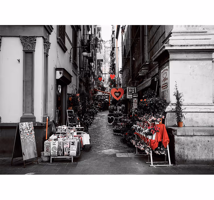 都市と国の壁の壁画 魅力的な街路の花 - TENSTICKERS