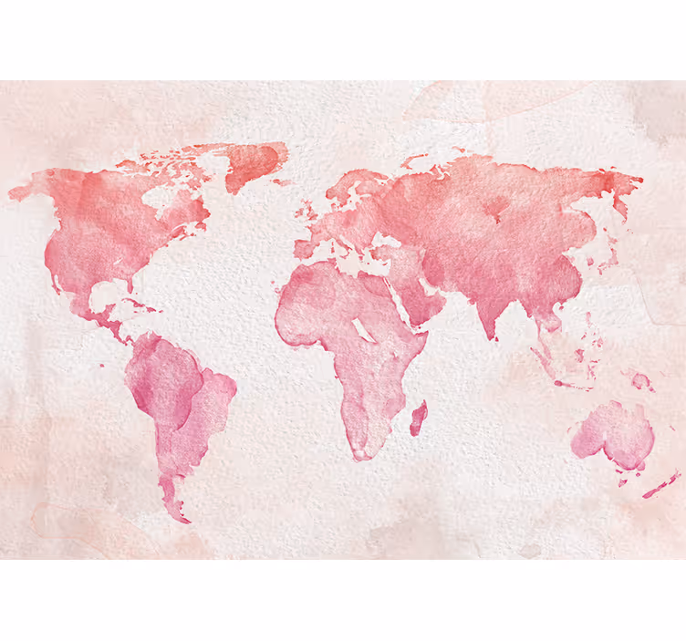 ニュートラルピンク色の世界地図壁画 - TENSTICKERS