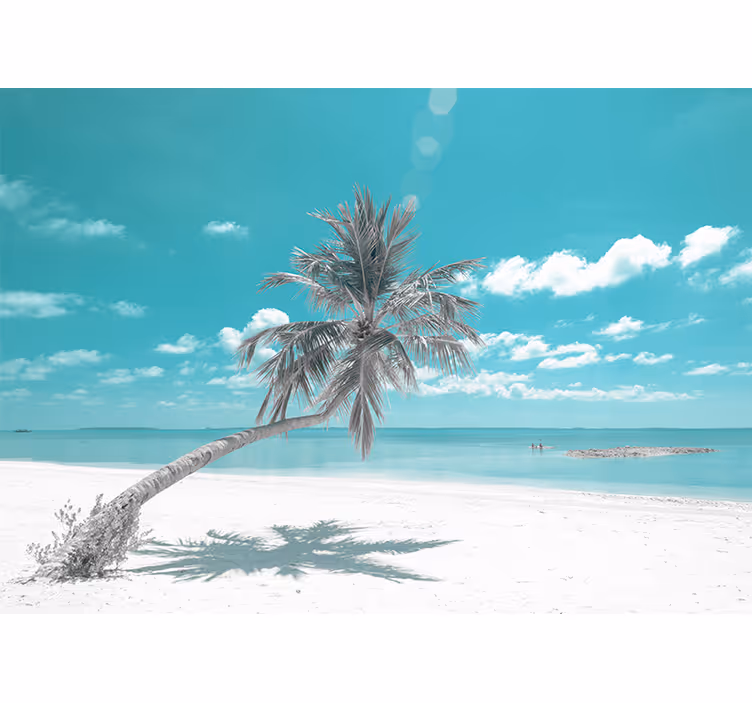 ヤシの木が傾いているビーチ 海の壁画 - TENSTICKERS