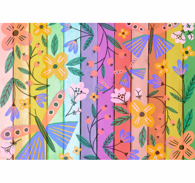 花 柄 壁画 鮮やかな植物のモチーフ - TENSTICKERS
