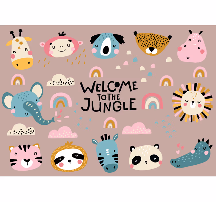 動物 壁画 可愛いジャングルの動物たち - TENSTICKERS