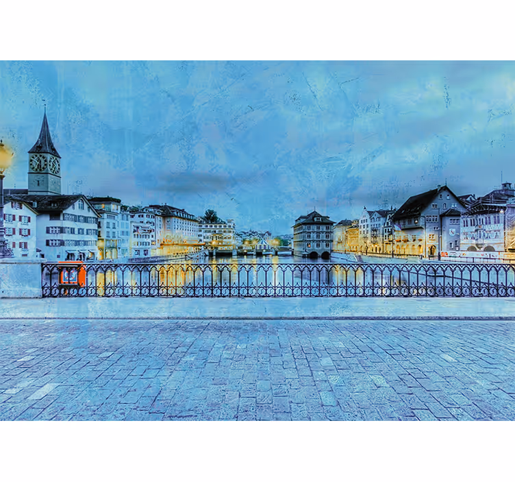 都市と国の壁の壁画チューリッヒ川岸の眺め - TENSTICKERS